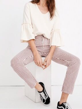 MadeWell Striped High Rise Slim Straight Jeans Red White Size 25